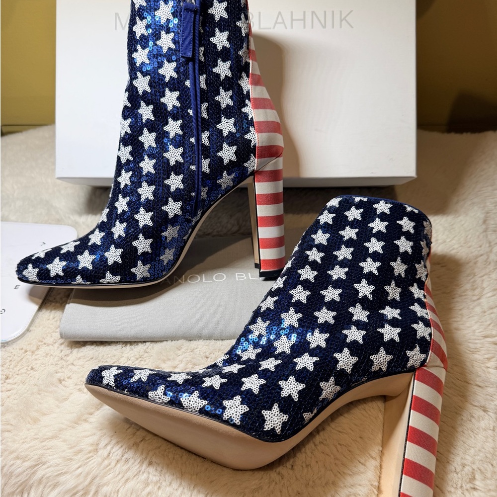 New Authentic Manolo Blahnik Starry Heeled Boots - Picture 9 of 15